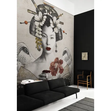 Carta da parati con ritratto di donna Geisha re-edition di London Art