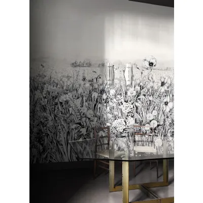 Carta da parati con fiori di campo con grafica in bianco e nero King Poppy di London Art