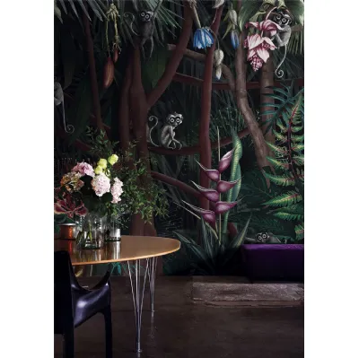 Carta da parati con piccole scimmie nella foresta Looks in the Forest in London Art