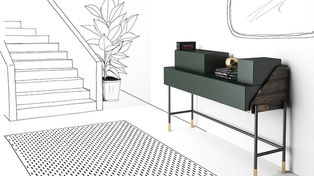 Scrittoio Banko in laccato e legno con base in ferro di Minotti Italia