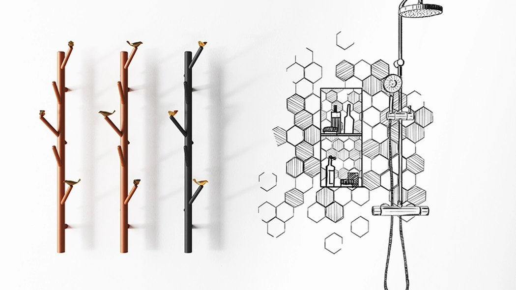 Appendiabiti Bird Watch Hanger in legno di frassino con uccellini in fusione di ottone di Minotti Italia