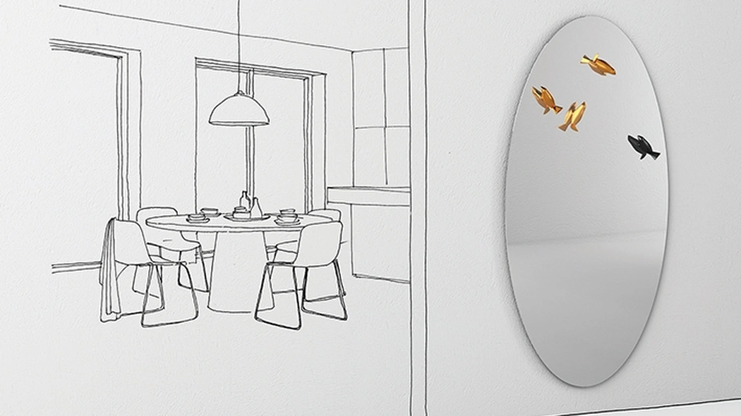 Specchio appendiabiti Bird Watch Mirror con uccellini in fusione di ottone di Minotti Italia