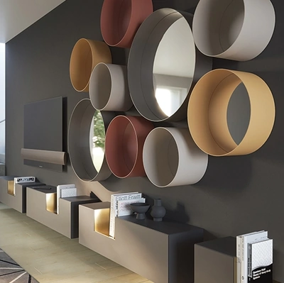 Specchi circolari da parete con cornice in metallo Dot di Minotti Italia