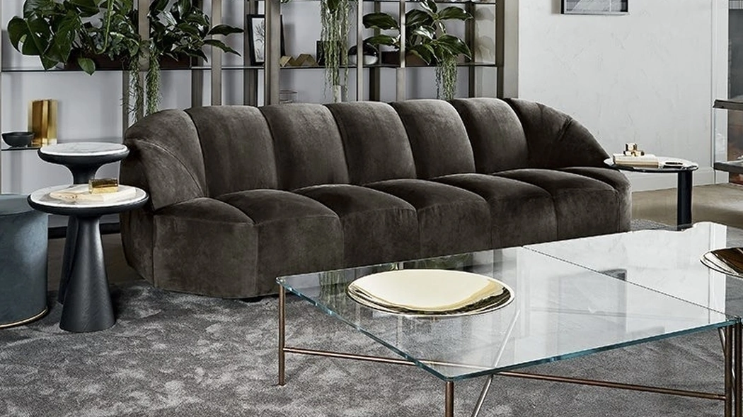 Tavolino in cristallo con piatto in ottone lucido Golden Moon di Gallotti&Radice