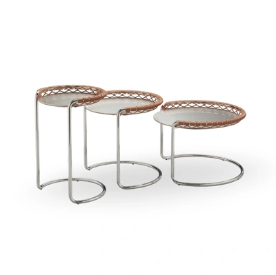 Tavolini P47 in metallo e cuoio intrecciato di Midj
