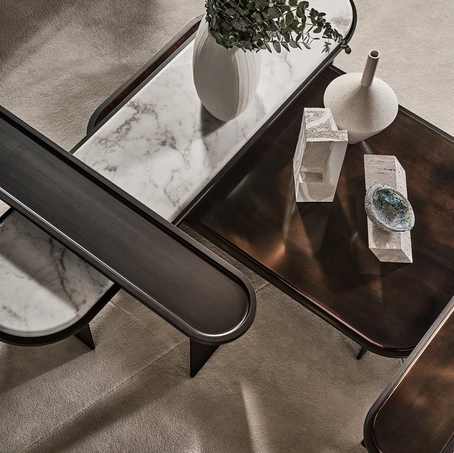 Tavolino Sensei con top in legno o marmo e base in metallo di Gallotti&Radice