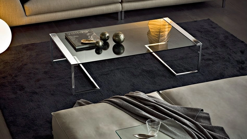 Tavolino Sir T32 con piano in cristallo e struttura in ottone cromato di Gallotti&Radice