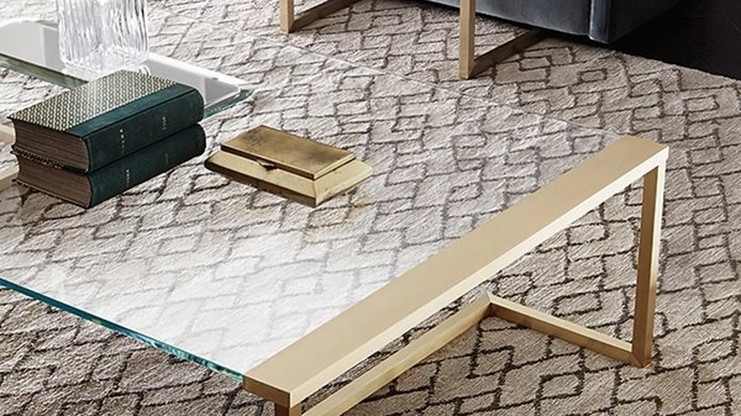 Tavolino Sir T32 con piano in cristallo e struttura in ottone di Gallotti&Radice