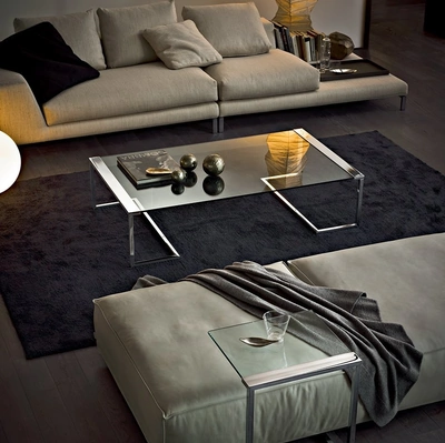 Tavolino Sir T32 con piano in cristallo e struttura in ottone cromato di Gallotti&Radice