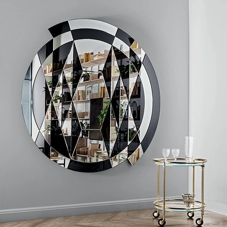 Specchio con inserti in cristallo retroverniciato nero brillante Black & White Beat di Gallotti&Radice