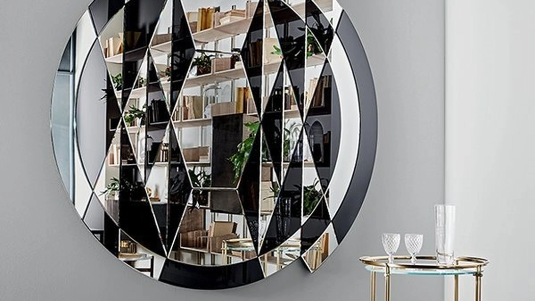 Specchio con inserti in cristallo retroverniciato nero brillante Black & White Beat di Gallotti&Radice