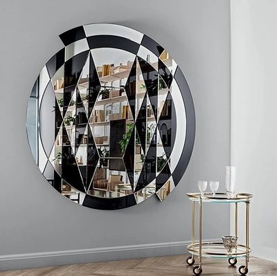 Specchio con inserti in cristallo retroverniciato nero brillante Black & White Beat di Gallotti&Radice
