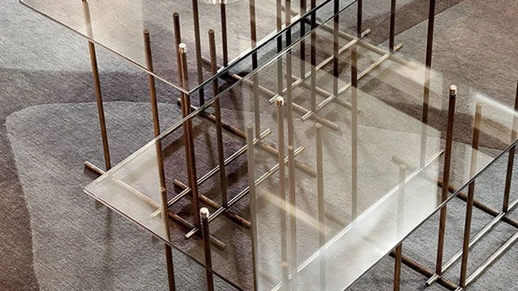 Tavolino Tetris in cristallo e ottone di Gallotti&Radice