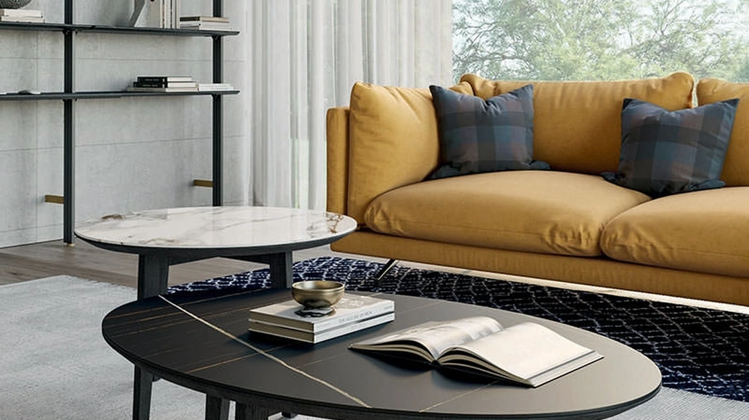 Tavolino Zoe con top in gres e base in legno di Dall'Agnese