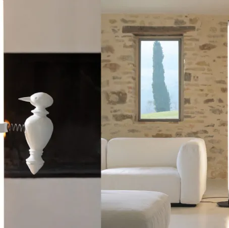 Lampada da terra divertente in vetro bianco satinato e alluminio Accipicchio di Karman
