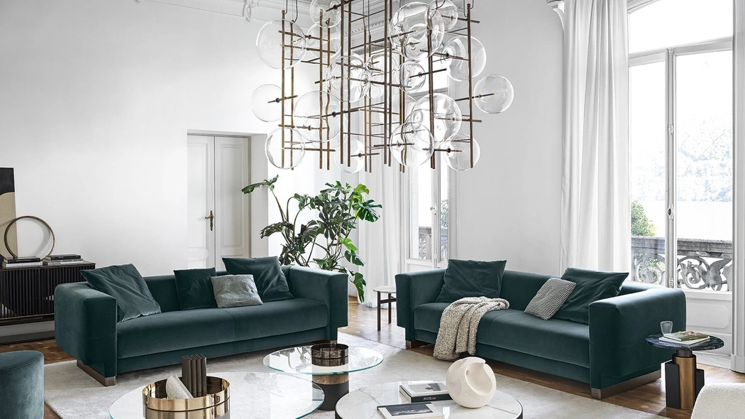 Lampada Bolle Tela in cristallo trasparente soffiato a bocca con parti metalliche in ottone brunite a mano di Gallotti&Radice