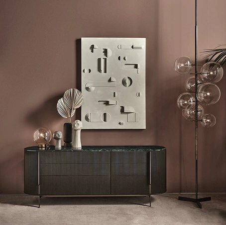 Lampada da terra Bolle Verticale in cristallo trasparente soffiato a bocca con parti metalliche in ottone brunite a mano di Gallotti&Radice