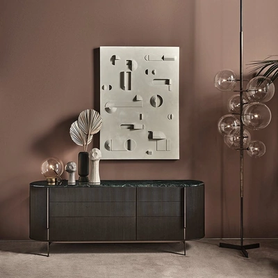 Lampada da terra Bolle Verticale in cristallo trasparente soffiato a bocca con parti metalliche in ottone brunite a mano di Gallotti&Radice
