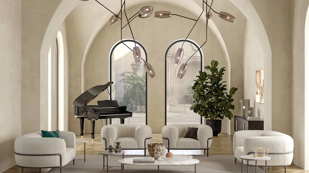 Lampada a sospensione Diantha in cristallo soffiato e parti metalliche di Gallotti&Radice