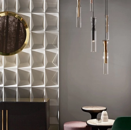 Lampada a sospensione Epsilon Sola con cilindri in cristallo sagomato a mano con parti metalliche in ottone brunito a mano di Gallotti&Radice