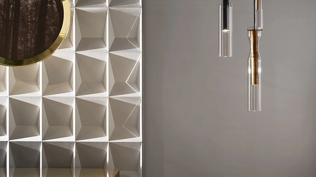 Lampada a sospensione Epsilon Sola con cilindri in cristallo sagomato a mano con parti metalliche in ottone brunito a mano di Gallotti&Radice