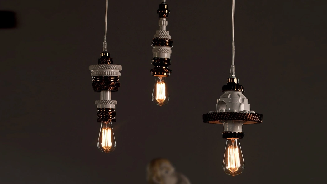 Lampada a sospensione in ceramica bianca e bronzo Mek di Karman