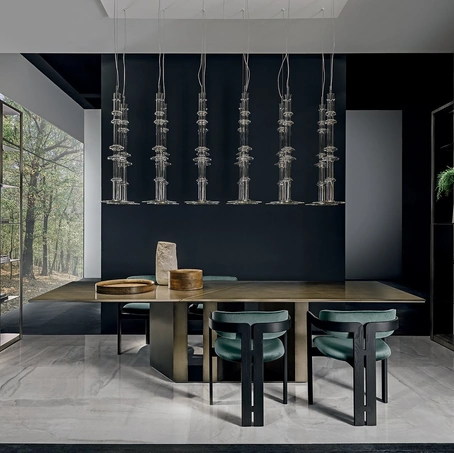 Lampada a sospensione Narghilè in cristallo trasparente sagomato a mano con parti metalliche in ottone cromato lucido di Gallotti&Radice