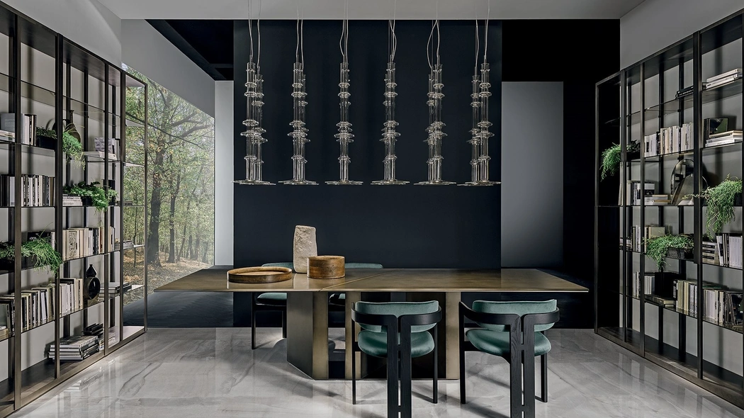 Lampada a sospensione Narghilè in cristallo trasparente sagomato a mano con parti metalliche in ottone cromato lucido di Gallotti&Radice
