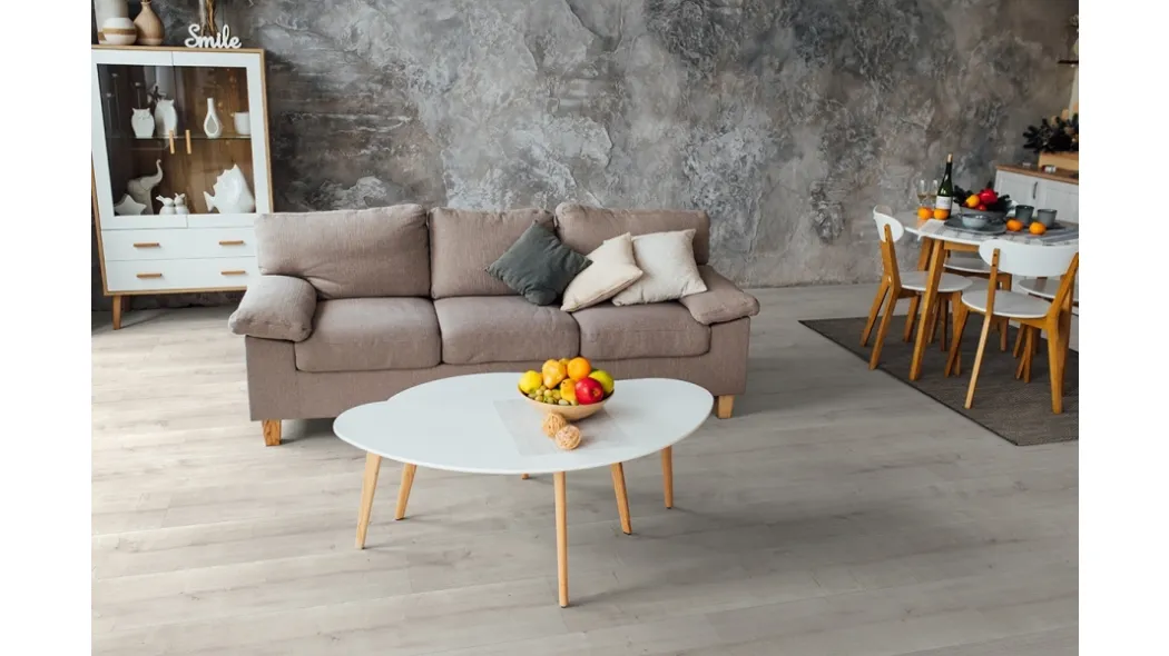 Parquet in laminato Infinity Oak White Living Syncro Plank di Skema