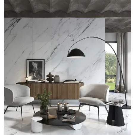 Piastrelle in gres porcellanato che riproducono fedelmente la perfezione estetica del marmo Microcosmi Calacatta Macchia Antica di Terratinta