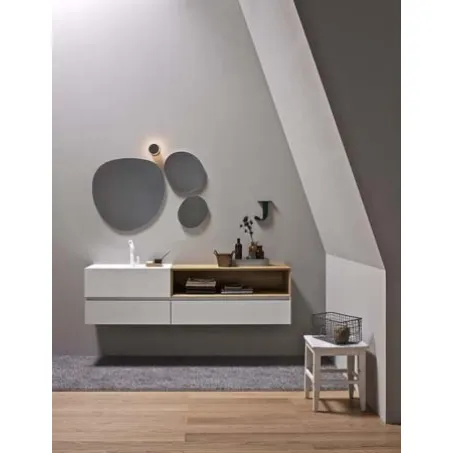 Mobile da Bagno sospeso in laccato bianco opaco e rovere 45 06 di Birex