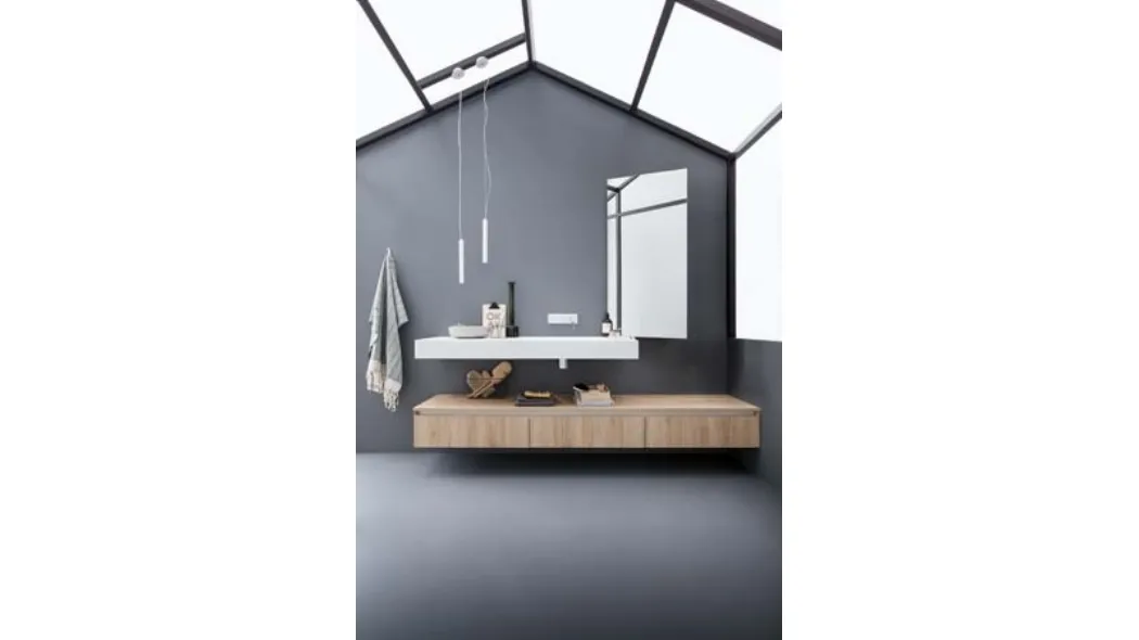 Mobile da Bagno sospeso in melaminico effetto rovere e top in Corian 45 09 di Birex