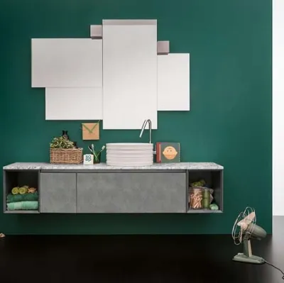 Mobile da Bagno sospeso in laccato metallico e top in marmo bianco di Carrara 45 11 di Birex