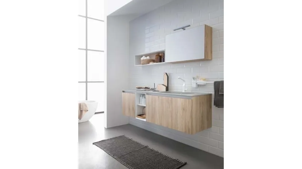 Mobile da Bagno sospeso in melaminico rovere e top in mineral marmo grigio 45 12 di Birex