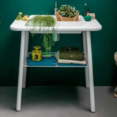 Mobile bagno da appoggio in laccato bianco opaco e top in mineral marmo Acqua e Sapone 01 di Birex