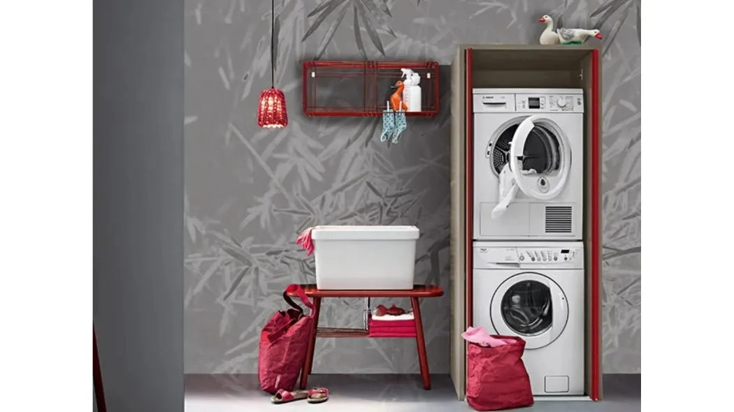 Mobile da Bagno in melaminico e laccato rosso Acqua e Sapone Lavanderia 01 di Birex