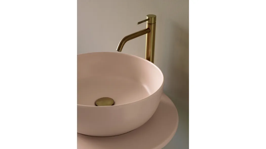Lavabo rotondo in ceramica rosa Antique Pink di Scarabeo