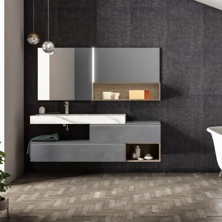 Mobile da Bagno sospeso in laccato metallico piombo Lapis 06 di Birex