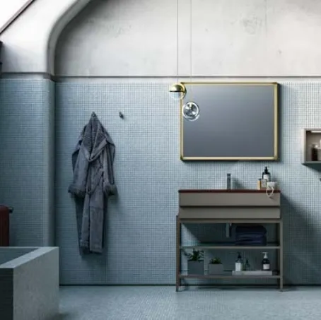 Mobile da Bagno a terra in laccato e alluminio con top in argilla rosso Sidero 08 di Birex