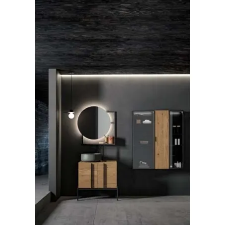 Mobile da Bagno a terra Sidéro 05 in essenza rovere naturale e metallo nero di Birex