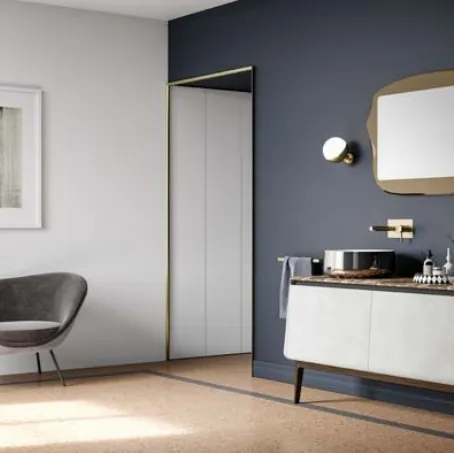 Mobile da bagno di design in laccato effetto resina e top in marmo Campus 02 di Birex