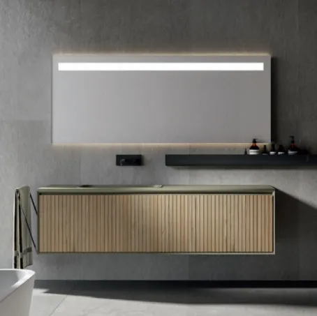 Mobile da Bagno sospeso moderno in Rovere con texture Veneziana naturale Crio di Edoné