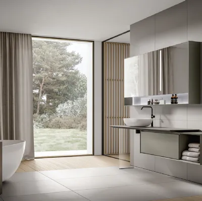 Mobile da Bagno sospeso Crio 2309 laccato opaco Talpa con top in Laminam Pietra Piasentina di Edoné