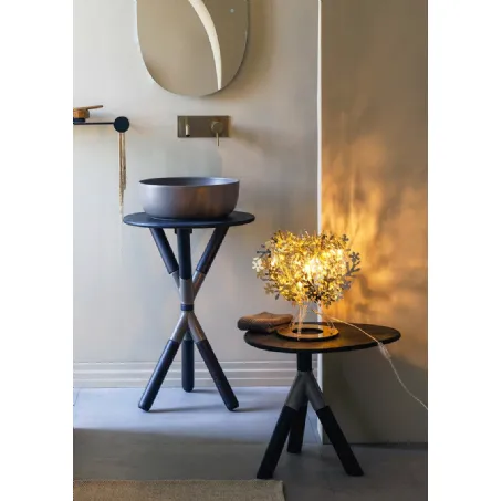 Mobile da Bagno con piano tondo in ceramica e base in legno Cross di Scarabeo