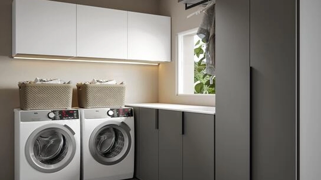 Mobile da Bagno per lavanderia Minerva 10 in melaminico Castoro e Bianco di Edoné