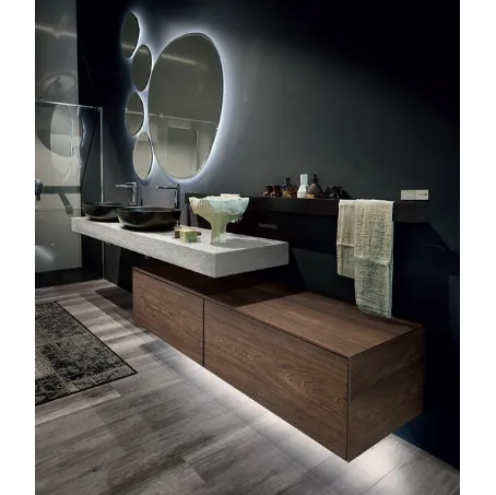Mobile da Bagno sospeso in HPL olmo scuro e consolle in pietra piasentina Enea 002 di Edoné