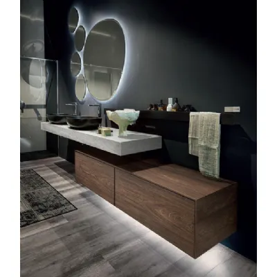 Mobile da Bagno sospeso in HPL olmo scuro e consolle in pietra piasentina Enea 002 di Edoné