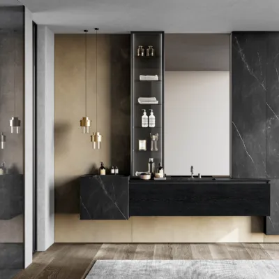 Mobile da Bagno sospeso Facto 08 in essenza rovere carbone e gres di Birex