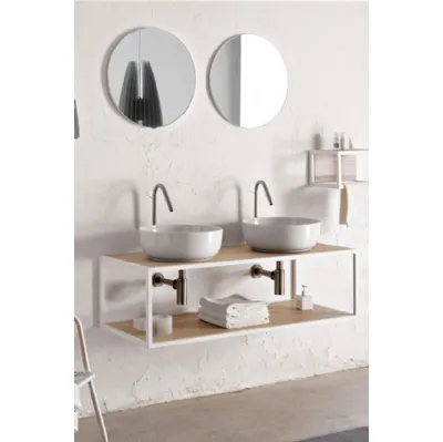 Mobile da Bagno sospeso con piani in legno e struttura in metallo Frame 05 di Scarabeo