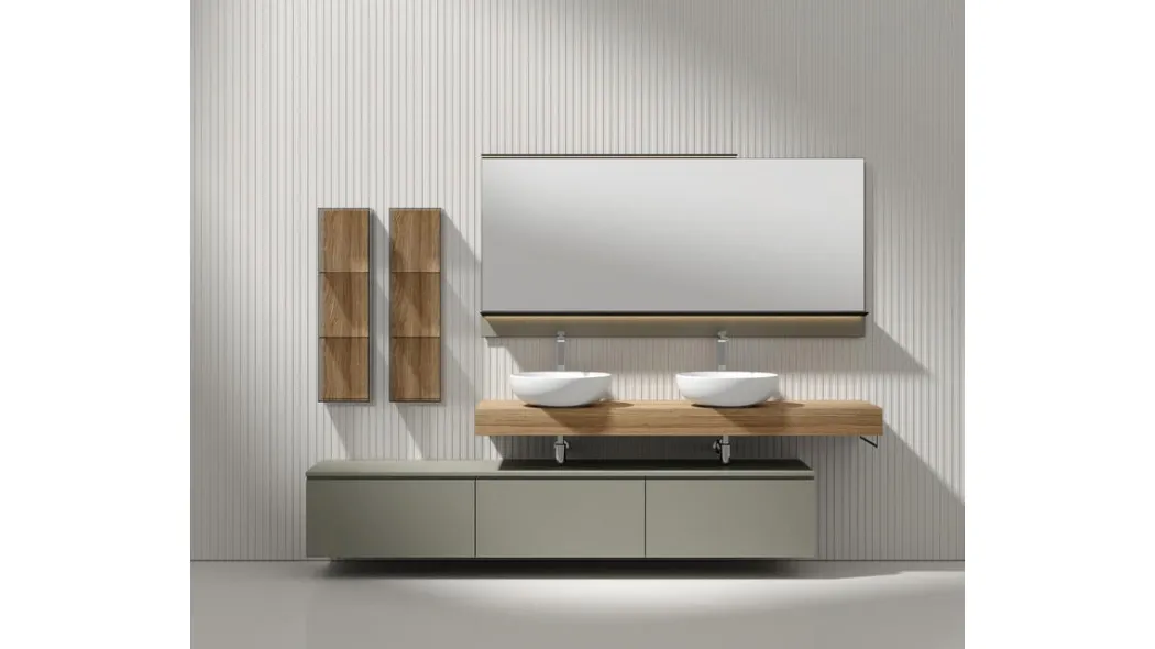 Mobile da Bagno sospeso laccato opaco Argilla e nobilitato Oak Trend Giunone 9025 di Edoné